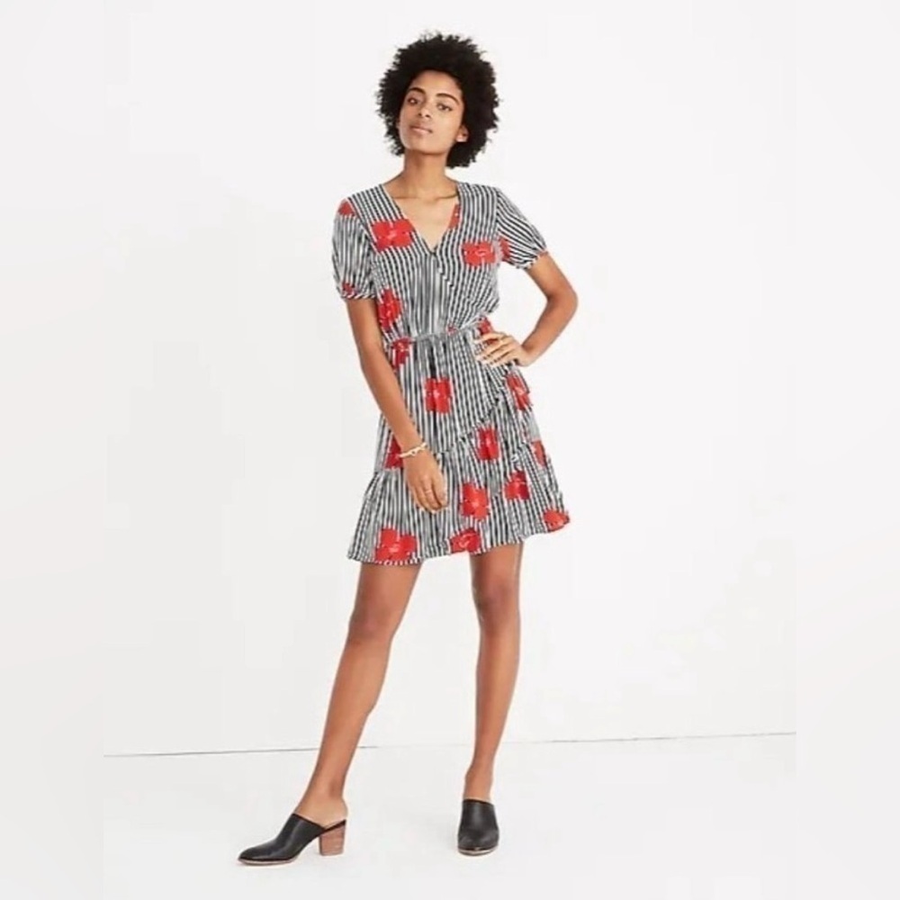 Madewell Ruffle Wrap Dress Candied Orchids Short Sleeve Mini Dress Size 0